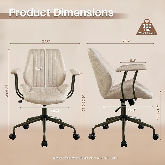 HOOOWOOO Faux Suede Leather Home Office Chair,MCM Modern Ergonomic Task Work Chair,Computer Desk Chair with Cushion Seat Mid Back for Long Hours(Beigen)