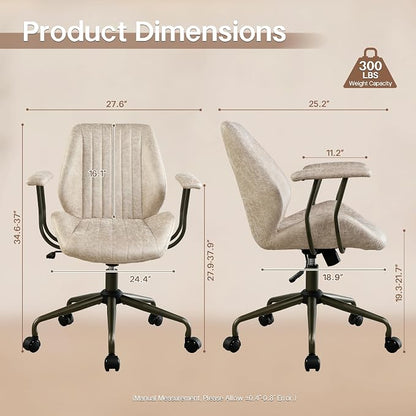 HOOOWOOO Faux Suede Leather Home Office Chair,MCM Modern Ergonomic Task Work Chair,Computer Desk Chair with Cushion Seat Mid Back for Long Hours(Beigen)