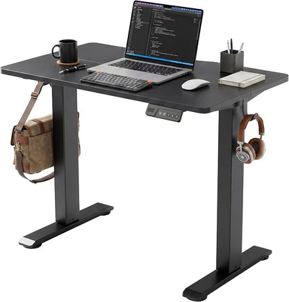 Claiks Electric Standing Desk, 35 x 20 Inch Small Height Adjustable Sit Stand Desk for Home Office, Computer Desk with Memory Presets, Cable Management & Headphone Hooks, 156 lbs Capacity, Black