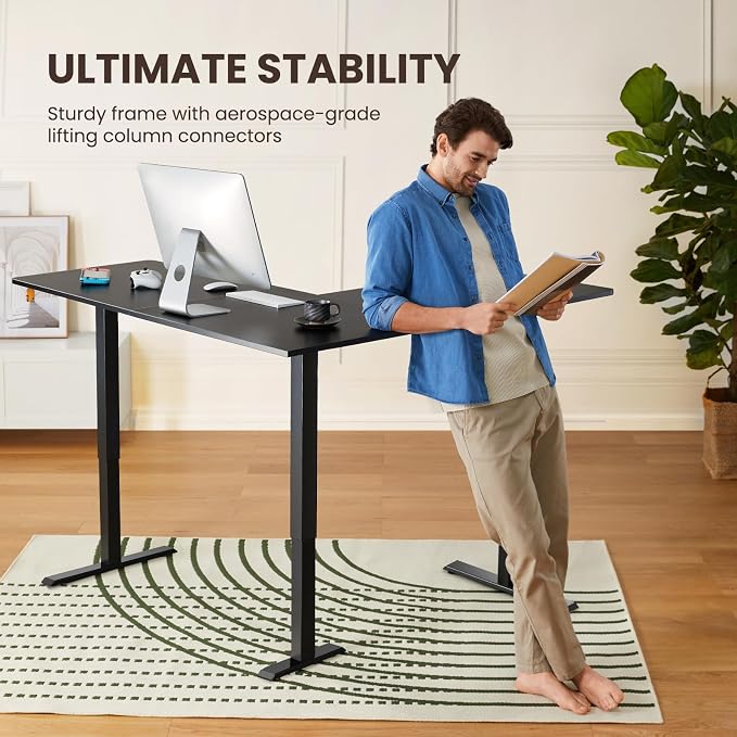 ErGear L Shaped Standing Desk, 63"x55" Electric Adjustable Height Sit Stand up Desk, Ergonomic Large Computer Table, Left & Right Interchangeable Installation, Suitable for Home Office, Black