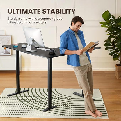ErGear L Shaped Standing Desk, 63"x55" Electric Adjustable Height Sit Stand up Desk, Ergonomic Large Computer Table, Left & Right Interchangeable Installation, Suitable for Home Office, Black