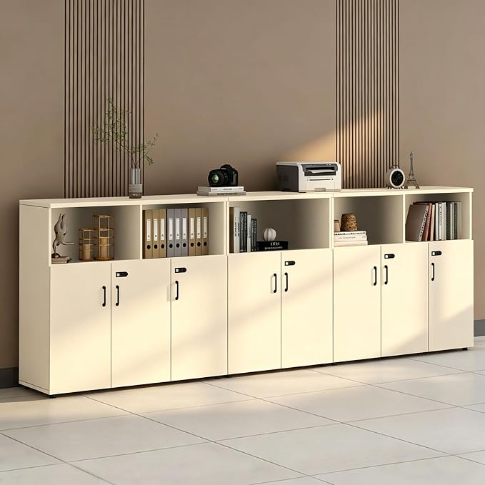 File Cabinet with Password Lock, Wood Lateral Filing Cabinet for Letter/A4 Files, 3 Drawer with Door, Printer Stand with Open Shelves for Home Office