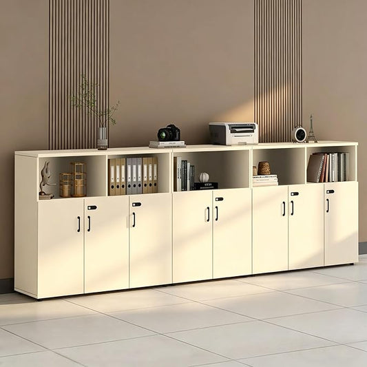 File Cabinet with Password Lock, Wood Lateral Filing Cabinet for Letter/A4 Files, 3 Drawer with Door, Printer Stand with Open Shelves for Home Office
