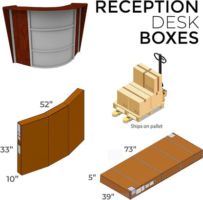 Linea Italia ZUC293 Corner Modern Office Reception Desk with Counter, Tool-Free Assembly, Reception Counter for Lobby, Salon, 48" x 48", Cherry