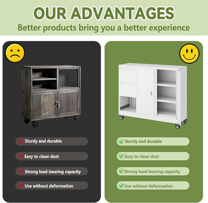 Mobile Large Lateral File Cabinet 3-Drawer,Home Office Rolling Filing Storage Cabinets with Lock & Wheels,Metal Printer Stand Office Storage A4,Letter Legal File Folders