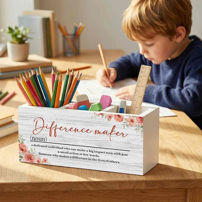 Difference Maker Gift Pencil Pen Holder for Desk Organizer, Thank You Gifts for Teachers Coworkers Boss, Appreciation Gifts Wooden Box Decorations for Home Office Desk Tabletop Decor