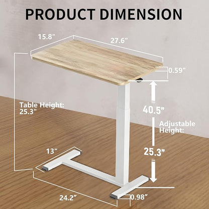 Ywin Medical Overbed Table with Wheels, Pneumatic Lift, Light Rustic Brown | Rolling Bedside Table, Adjustable Height 27–43Inch, Mobile Portable Laptop Desk Perfect for Home Use, Patient Care, Office