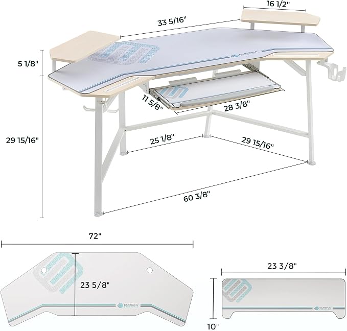 EUREKA ERGONOMIC Aero 72 Inch Gaming Desk with Keyboard Tray, Large Computer Desk Led Lights, Wing-Shaped Monitor Stand Dual Headphone Hanger Cup Holder for Studio,Streamer,Live,Maple