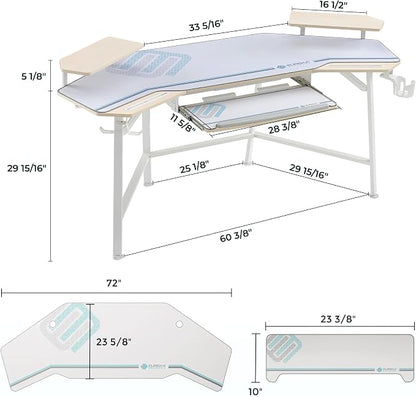 EUREKA ERGONOMIC Aero 72 Inch Gaming Desk with Keyboard Tray, Large Computer Desk Led Lights, Wing-Shaped Monitor Stand Dual Headphone Hanger Cup Holder for Studio,Streamer,Live,Maple