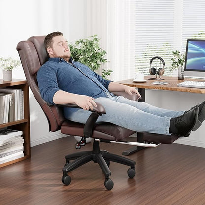 HOMREST Big and Tall Office Chair, Brown | 500lbs Heavy Duty, Adjustable Lumbar Support & Backrest, Ergonomic Executive Leather, Wide Armrests and Wheels