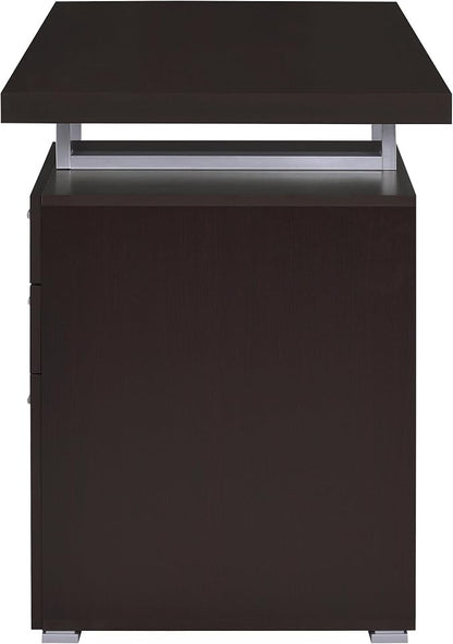 Coaster Home Furnishings Brennan Modern Contemporary Home Office 3-Drawer Writing Desk with Drawers Computer Desk Study Table File Cabinet Storage Silver Metal Frame Cappuccino Brown 800519