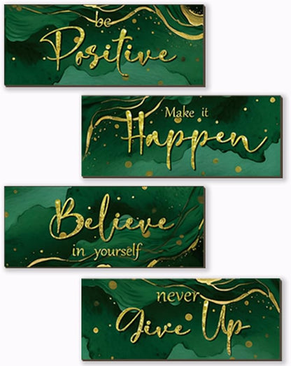 FENCORDAR 4 Piece Green and Gold Wall Decor Set Motivational Wall Decor Inspirational Wooden Signs for Bedroom Bathroom Women’s Office Abstract Elegant Art for Home or Office Decoration 10X4 Inches