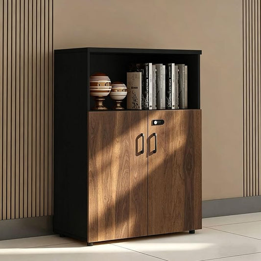 File Cabinet with Password Lock, Wood Lateral Filing Cabinet for Letter/A4 Files, 3 Drawer with Door, Printer Stand with Open Shelves for Home Office