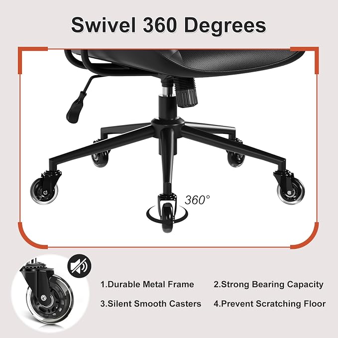 BFZ Home Office Desk Chair, Adjustable Comfy Office Chair with Wheels,Leather Office Chair with Removable Armrests, Office Desk Chair with Lumbar Support for Home Office or Workspace, Black