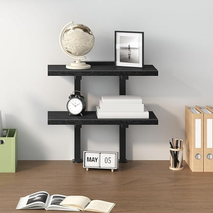 MAHANCRIS Clamp On Desk Organizer, 2-Tier Desktop Bookshelf, Adjustable Desk Storage Shelf, Metal Frame, for Office, Study and Game Room, Black DSBK3501