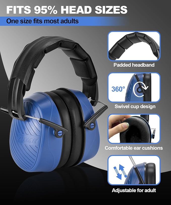 ZOHAN 019 Noise Cancelling Headphones for Adult - NRR 28dB Hearing Protection for Working, Shooting, Mowing, Autism