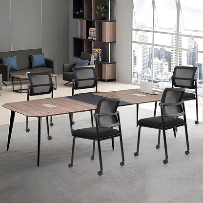 CLATINA 8PK Mesh Stacking Office Desk Chairs with Wheels, Portable Stackable Bulk Waiting Room Armless Chair with Adjustable Back & Fabric Seat for Guest Lobby Side School Church Conference Break