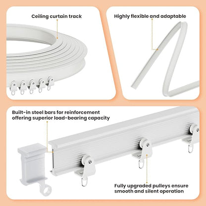 JILRON Accordion Partition Curtain with Ceiling Track - Space-Saving Room Divider, Tool-Free Installation(Blue 100" W x 84" L-Pack of 1)