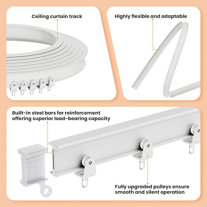 JILRON Hanging Accordion Room Divider with Track System - Ceiling-Mounted Partition Curtain, Simple Installation(White 100" W x 96" L-Pack of 1)