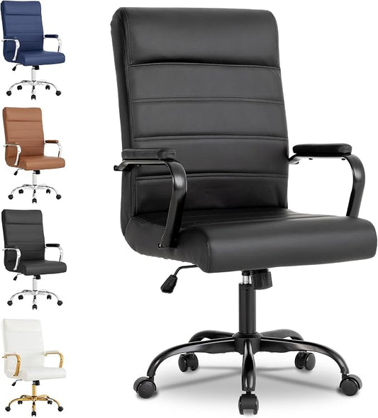 Office Desk Chair,Modern Conference Room Chairs,High Back Ergonomic Home ofiice Chair,Adjustable Height Swivel Executive Computer Chair with Padded Seat and Armrest,Pure Black