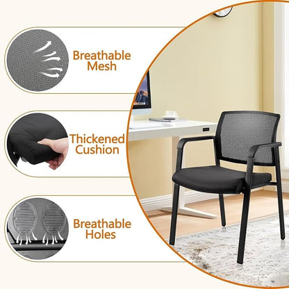CLATINA No Wheels Conference Room Chairs Set of 8, Stackable Office Guest Reception Chair with Armrests, Mesh Back Waiting Room Chairs for Office, School, Lobby, Church, Black