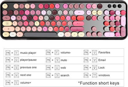 Colorful Wireless Keyboard and Mouse Combo, Lipstick Color Bubble Keyboard with Round Keys, 2.4Ghz Creamy Aesthetic Full Size Typewriter Style Keyboard with Number Pad for PC Laptop Desktop