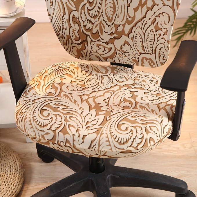 Jinzio Computer Office Chair Cover - Split Protective & Stretchable Cloth Polyester Universal Desk Task Chair Chair Covers Stretch Rotating Chair Slipcover, Light Brown