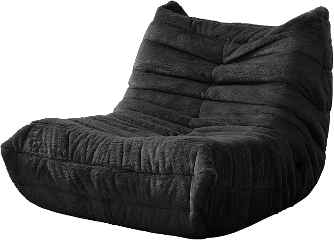 Hobestluk Medium Bean Bag Chair Faux Fur Fabric BeanBag Couch for Playroom | Black Plush,Ergonomic Design,Memory Foam,Strong Supportive,No Assembly Required,Decorative Style for Living Room Bedroom
