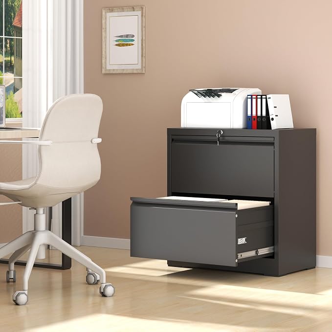 AQY 2 Drawer File Cabinet with Lock,Metal Lateral File Cabinets for Home Office,Steel Wide Filing Organization Storage Cabinets for Hanging Files Letter/Legal/F4/A4 Size,Assembly Required(Black)