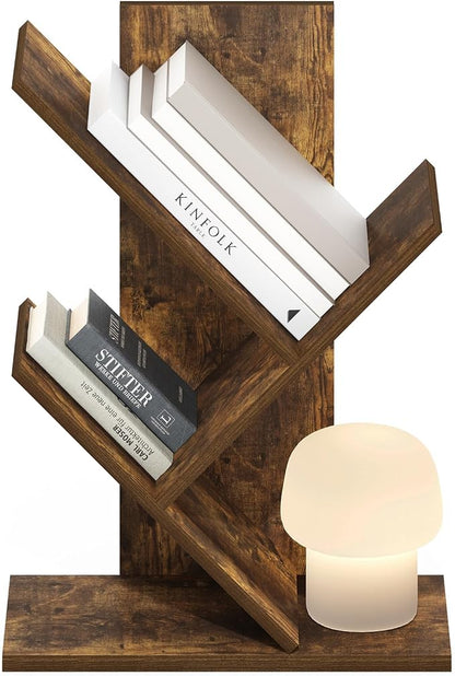 Furinno Tree Book Shelf, 3-Tier Bookshelf with Angled Open Shelf, Tree Bookcase for Room Decor, 8.4 x 15.7 x 21.3, for Organization and Storage, for Living Room, Bedroom, Home Office, Amber Pine