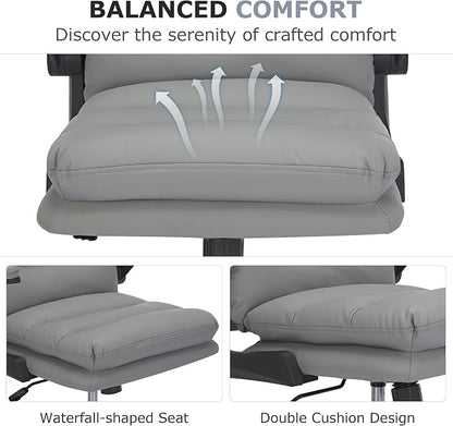 VECELO Ergonomic Swivel Office Desk Chair with Flip-up Armrest and Adjustable Height, Lumbar Support & PU Leather Thickened Cushion, for Computer Task Work, Gray