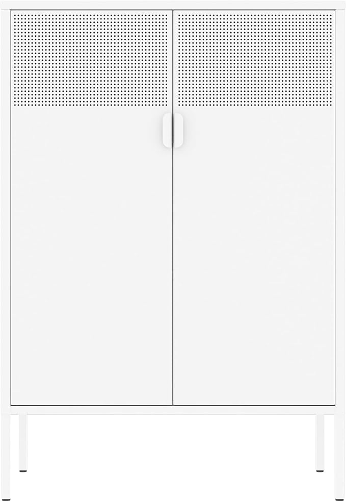 Washsemba 2 Mesh Door Metal Storage Cabinet with Adjustable Shelves, Multipurpose White Storage Cabinet, 3-Tier Office Cabinet,Metal Storage Cabinet for Office Home,Hallway (White, 47''H)