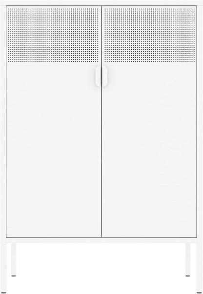Washsemba 2 Mesh Door Metal Storage Cabinet with Adjustable Shelves, Multipurpose White Storage Cabinet, 3-Tier Office Cabinet,Metal Storage Cabinet for Office Home,Hallway (White, 47''H)