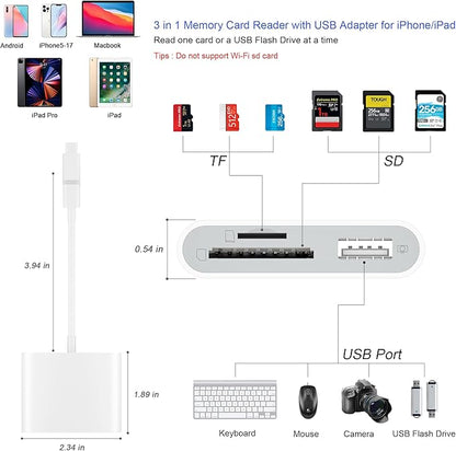 SZHAIYIJIN SD Card Reader for iPhone, Memory Card Reader with USB Camera Adapter Plug and Play Trail Game Camera Viewer Supports SD and TF Card MicroSD Card Adapter for iPad No App Required