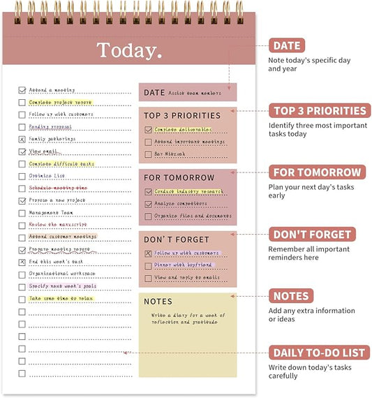 104 Pgs To Do List Notepad, 52 Undated Sheets Duplex-printed Daily Planner For Work Home School Office Desk Accessories Supplies & Goal Setting Tasks -Pink