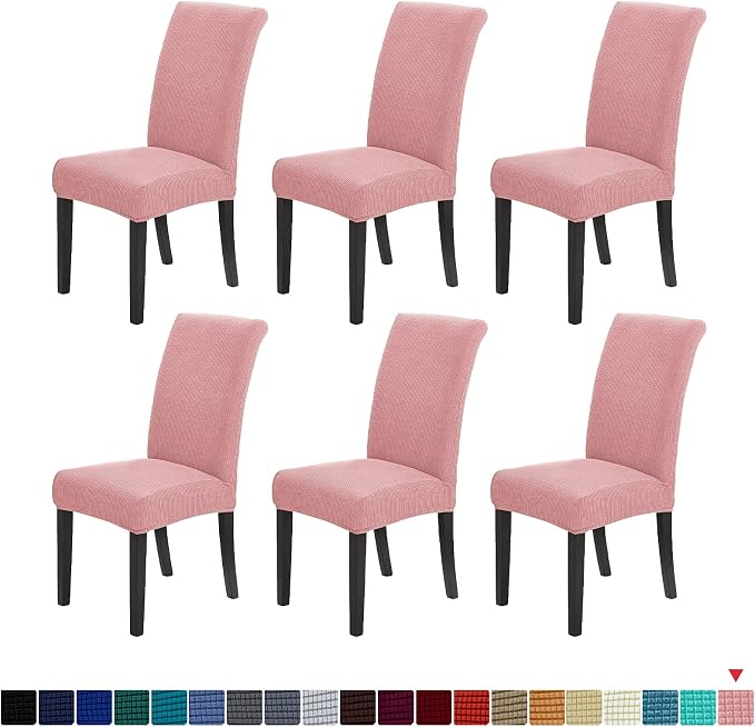 Stretch Chair Covers for Dining Room Set of 6, Removable Washable Dining Room Chair Covers, Dining Chair Slipcovers Seat Protector, Great for Home Decor and Banquet (Dusty Pink, 6 Pack)