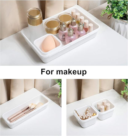BYCY 18 Pcs White Drawer Organizers Trays Set Drawer Dividers for Kitchen Office Bathroom, Interlocking Bin Pack (18 Pieces)