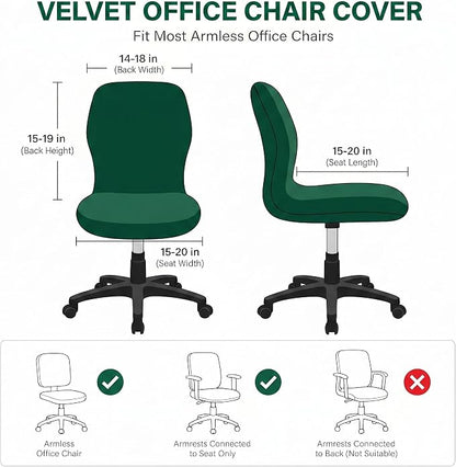 Deisy Dee Velvet Stretch Armless Office Chair Covers - Colorful Stretch Slipcover for Desk Chairs (Kelly)