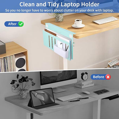 LUKETURE Desk Side Storage Laptop Holder No Drill Clamp On Organizer | Steel Side Desk Organizer, Clamp on Laptop Mount with Pen Holder, Hanging Storage for Home Office, Fits 0.3" to 2.8"
