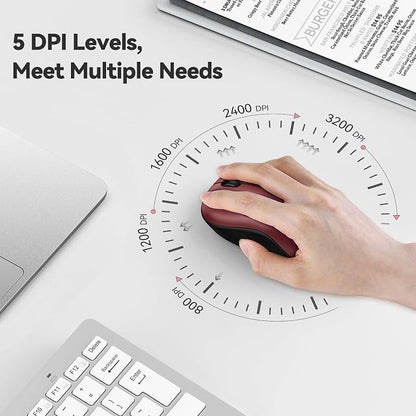 TECKNET Wireless Mouse for Laptop, 2.4G Silent Computer Mouse Quiet Click with 5 DPI Levels,Contoured Grip,Small Portable 30 Months Battery Cordless Mice for PC, Chromebook, Mac-Red