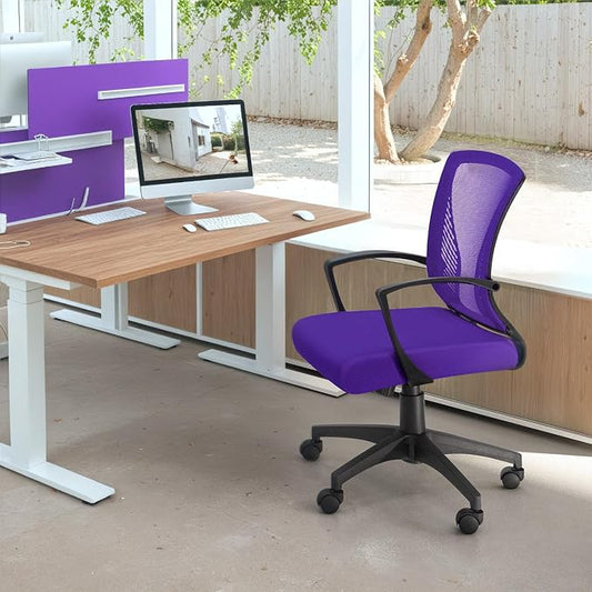 Furmax Office Chair Ergonomic Computer Desk Mesh Chair Mid Back Swivel Lumbar Support with Armrest (1, Violet)