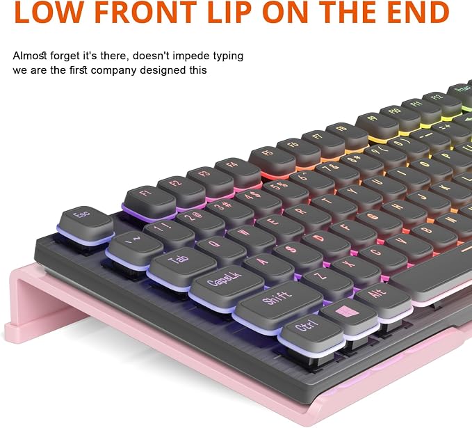 Richboom Ergonomic Computer Keyboard Stand - Acrylic Tilted Computer Keyboard Holder for Easy Typing, Keyboard Riser with Silicone Anti-Slip Case for Office Desk, Home, School, Pink