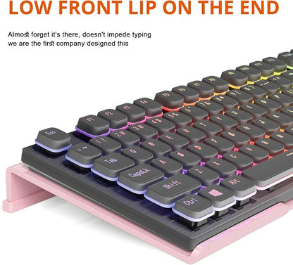 Richboom Ergonomic Computer Keyboard Stand - Acrylic Tilted Computer Keyboard Holder for Easy Typing, Keyboard Riser with Silicone Anti-Slip Case for Office Desk, Home, School, Pink