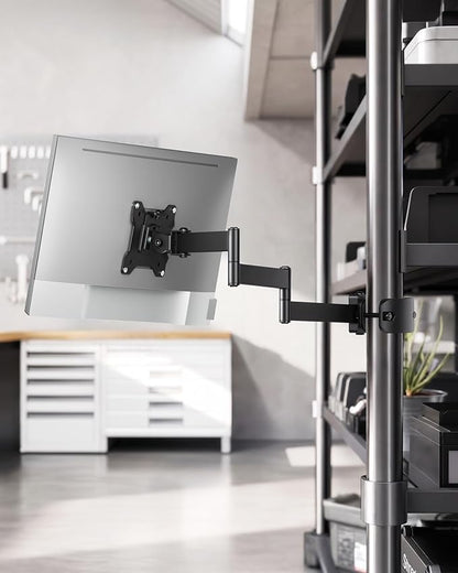 monTEK Universal Pole Monitor Arm 25 Inch Extra Long Reach - Single Desk Mount for 17-32 inch Screens, Steel Full Motion Mount, VESA 75/100mm, 636mm Extension