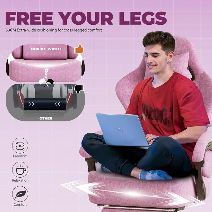 GTPLAYER Big and Tall Gaming Chair 400lbs Heavy Duty Office Chair with Foot Rest, High Back Pocket Spring Ergonomic Computer Chair for Adults, Wide Comfy Seated Cushion with Linkage Armrests, Pink