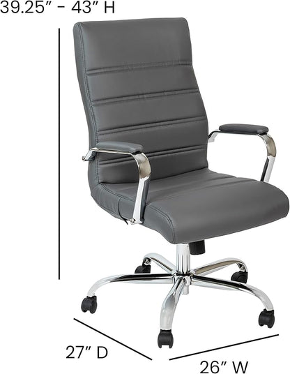 Merrick Lane Milano Contemporary High-Back Gray Faux Leather Home Office Chair with Padded Chrome Arms