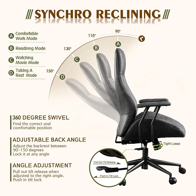 CAODOC High Back Office Chair,Modern Swivel Office Chair,Black Suede Fabric Gaming Chair,Height Adjustable Home Office Desk Chair with Lumbar Support