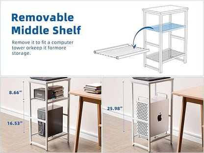 Desk Organizers and Accessories, Wood Printer Stand with 2 Metal Mesh Storage Shelf, Fits A4/Letter Size, Desk File Organizer for Home Office Fax Machine Scanner, Matte White