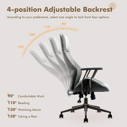 High Back Home Office Chair,Mid Century Modren Ergonomic Executive Chair,Lumbar Support Swivel Task Chair with Wheels,Computer Desk Chair Suede Fabric,350LBS (Gray)