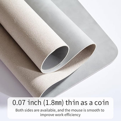 Desk Pad Soft PU Leather Large Mouse Pad Laptop Computer Desk Mat Table Blotter Flat Smooth Waterproof Non-Slip Desktop Protector Writing Pad for Office and Home (Light Grey, 80x40cm)